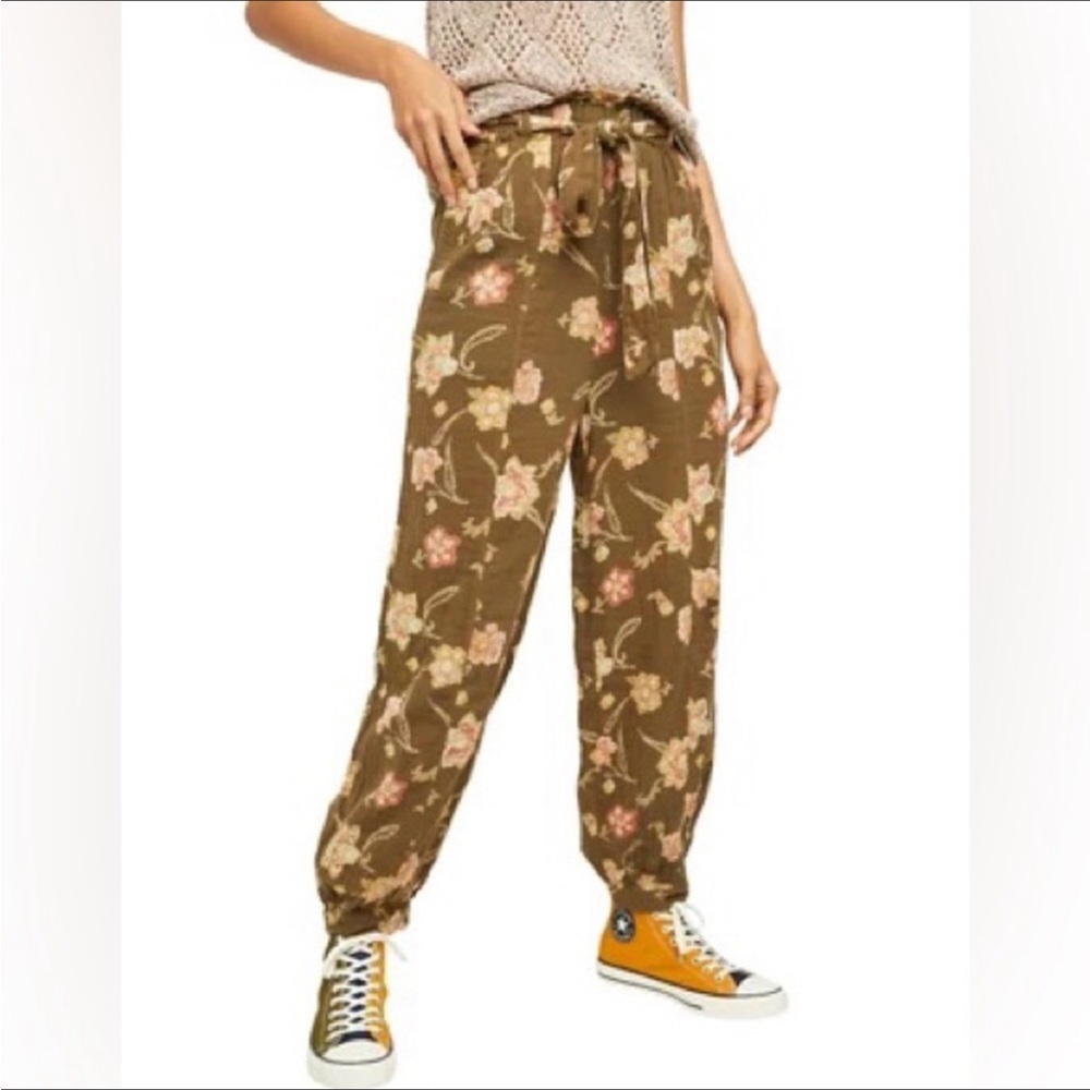 Free People Ankle Jogger Paper Bag Waist Cotton Pants